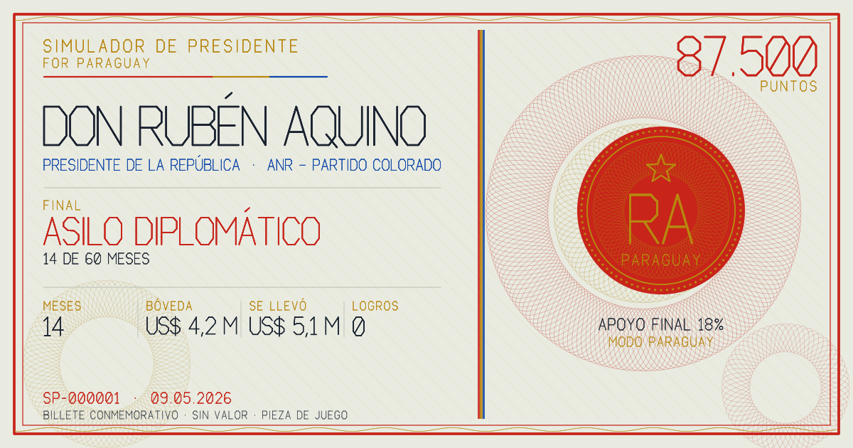 Billete conmemorativo de Don Rubén Aquino, final: Asilo diplomático