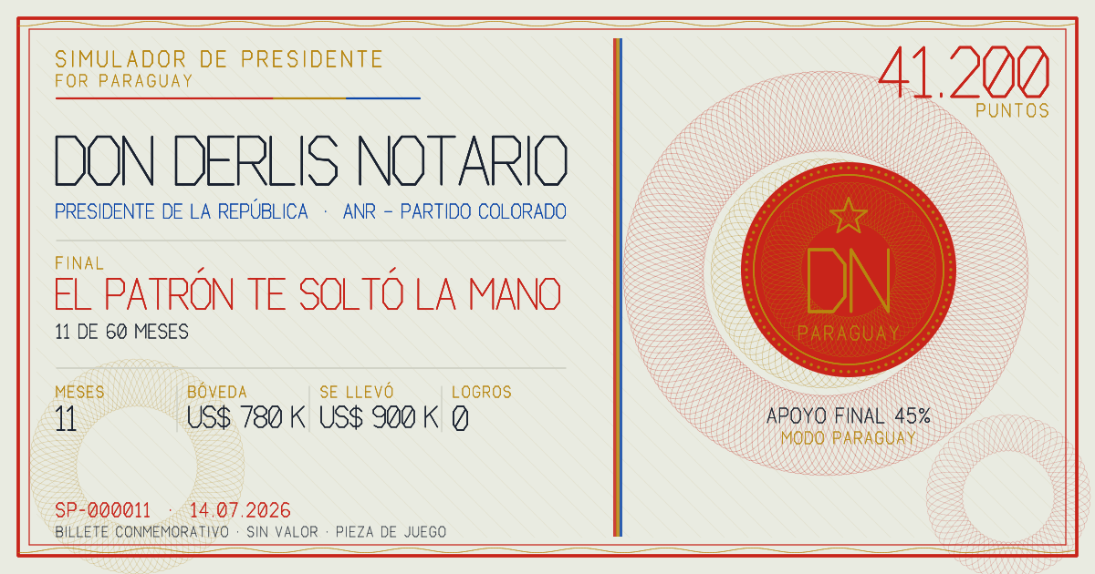 Billete conmemorativo de Don Derlis Notario, final: El Patrón te soltó la mano