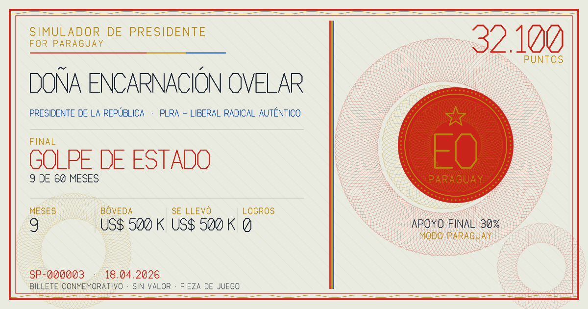 Billete conmemorativo de Doña Encarnación Ovelar, final: Golpe de Estado